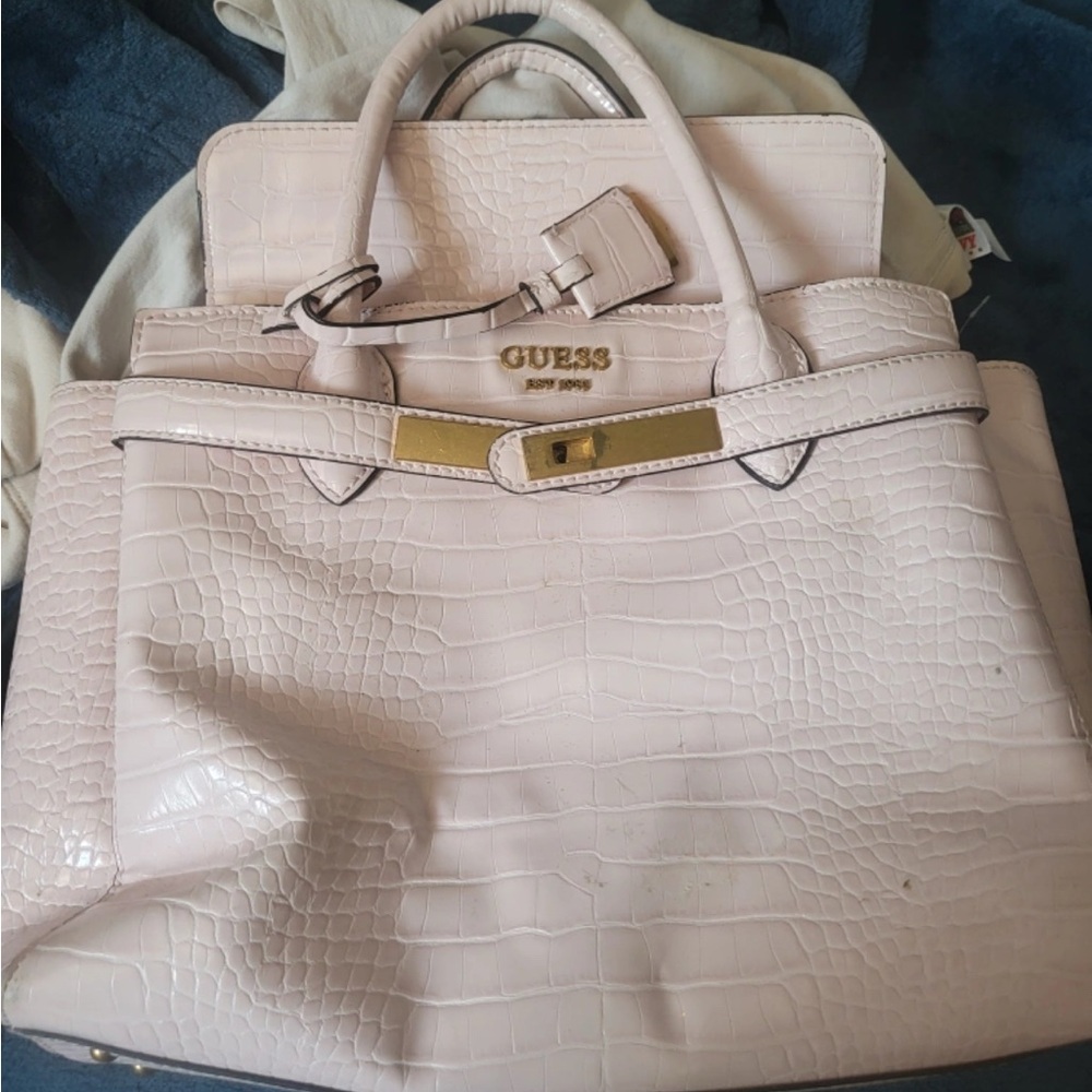 GUESS Pink Croc-Embossed Women's Bag